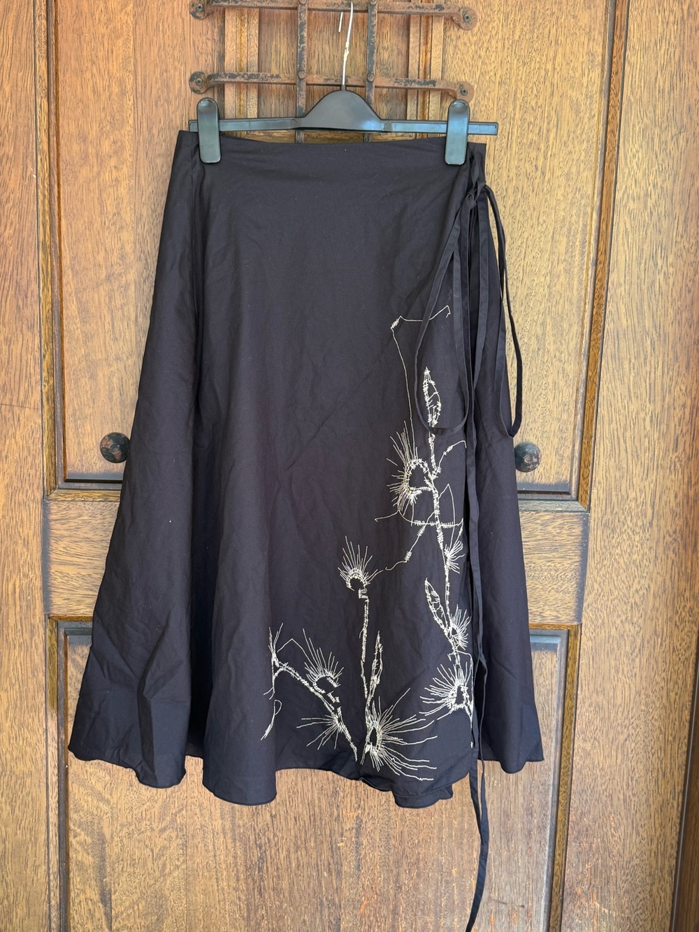 Black Floral Embroidered Wrap Skirt Size S